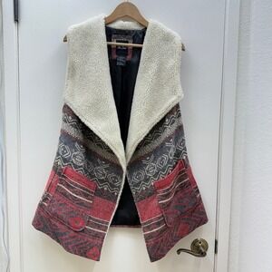 Sherpa‎ Vest Aztec Print Sleeveless Jacket Coat Womens L Southwestern Oversized